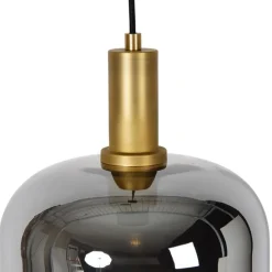 Hängelampe schwarz mit Gold und Rauchglas inkl. PUCC - Zuzanna