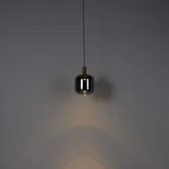 Hängelampe schwarz mit Gold und Rauchglas inkl. PUCC - Zuzanna
