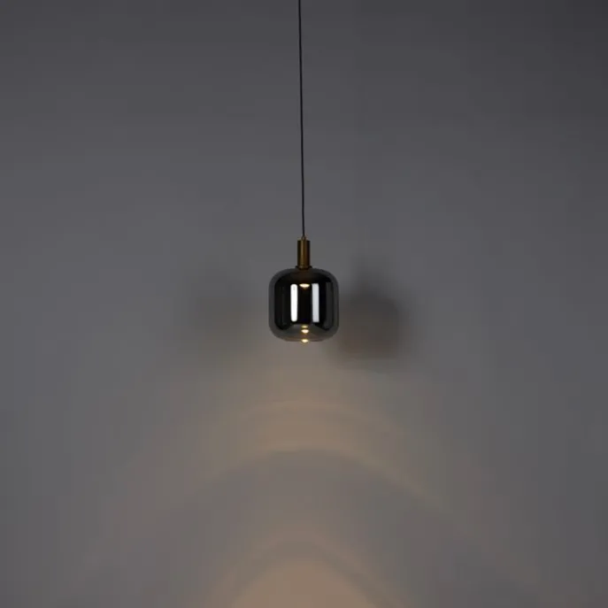 Hängelampe schwarz mit Gold und Rauchglas inkl. PUCC - Zuzanna