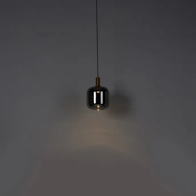 Hängelampe schwarz mit Gold und Rauchglas inkl. PUCC - Zuzanna