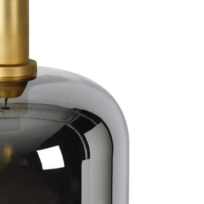 Hängelampe schwarz mit Gold und Rauchglas inkl. PUCC - Zuzanna