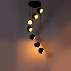 Hängelampe schwarz mit goldener Innenausstattung 7-flammig - Crooked Cluster