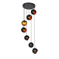 Hängelampe schwarz mit goldener Innenausstattung 7-flammig - Crooked Cluster