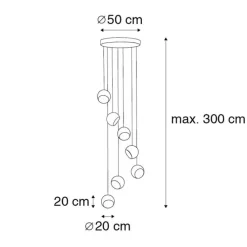 Hängelampe schwarz mit goldener Innenausstattung 7-flammig - Crooked Cluster