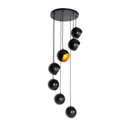 Hängelampe schwarz mit goldener Innenausstattung 7-flammig - Crooked Cluster