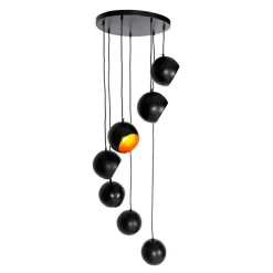 Hängelampe schwarz mit goldener Innenausstattung 7-flammig - Crooked Cluster