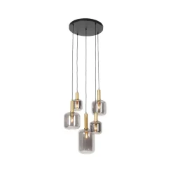 Hängelampe schwarz mit Gold mit Rauchglas 5-flammig – Zuzanna