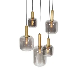 Hängelampe schwarz mit Gold mit Rauchglas 5-flammig – Zuzanna