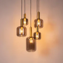 Hängelampe schwarz mit Gold mit Rauchglas 5-flammig – Zuzanna