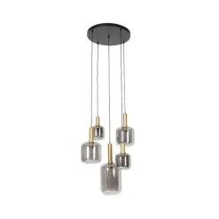 Hängelampe schwarz mit Gold mit Rauchglas 5-flammig – Zuzanna