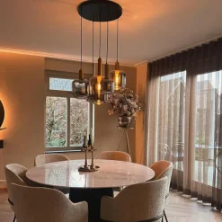 Hängelampe schwarz mit Gold mit Rauchglas 5-flammig – Zuzanna