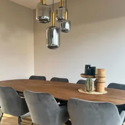 Hängelampe schwarz mit Gold mit Rauchglas 5-flammig – Zuzanna