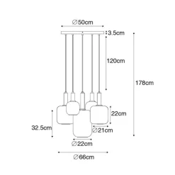 Hängelampe schwarz mit Gold mit Rauchglas 5-flammig – Zuzanna