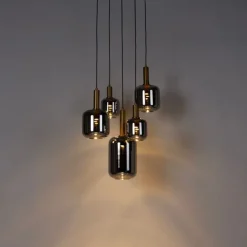 Hängelampe schwarz mit Gold mit Rauchglas inkl. 5 PUCC - Zuzanna