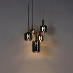 Hängelampe schwarz mit Gold mit Rauchglas inkl. 5 PUCC - Zuzanna