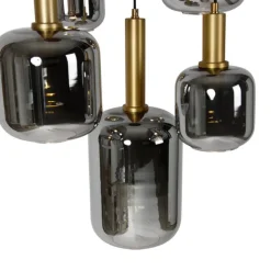 Hängelampe schwarz mit Gold mit Rauchglas inkl. 5 PUCC - Zuzanna