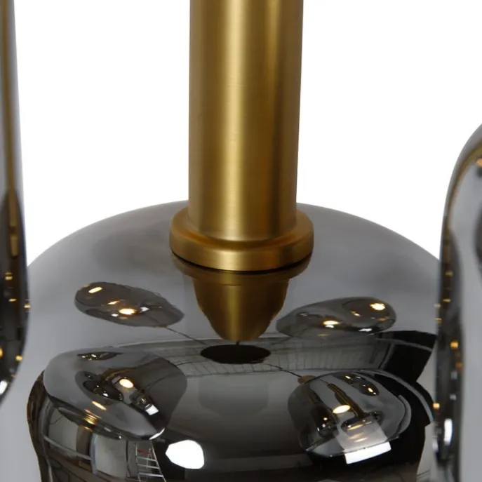 Hängelampe schwarz mit Gold mit Rauchglas inkl. 5 PUCC - Zuzanna