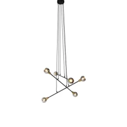 Hängelampe schwarz mit Messing und Rauchglas 6 Lichter - Vidro