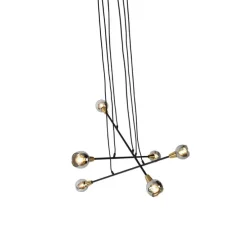 Hängelampe schwarz mit Messing und Rauchglas 6 Lichter - Vidro