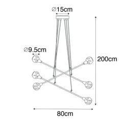 Hängelampe schwarz mit Messing und Rauchglas 6 Lichter - Vidro