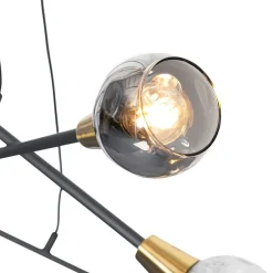 Hängelampe schwarz mit Messing und Rauchglas 6 Lichter - Vidro