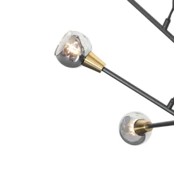 Hängelampe schwarz mit Messing und Rauchglas 6 Lichter - Vidro