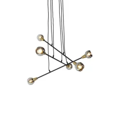 Hängelampe schwarz mit Messing und Rauchglas 6 Lichter - Vidro