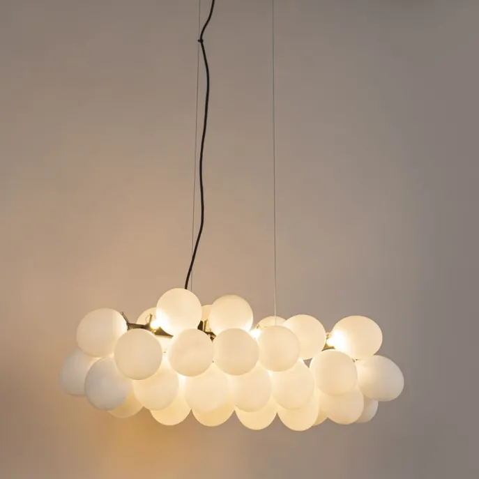 Hängelampe schwarz mit Opalglas 8-flammig länglich - Uvas