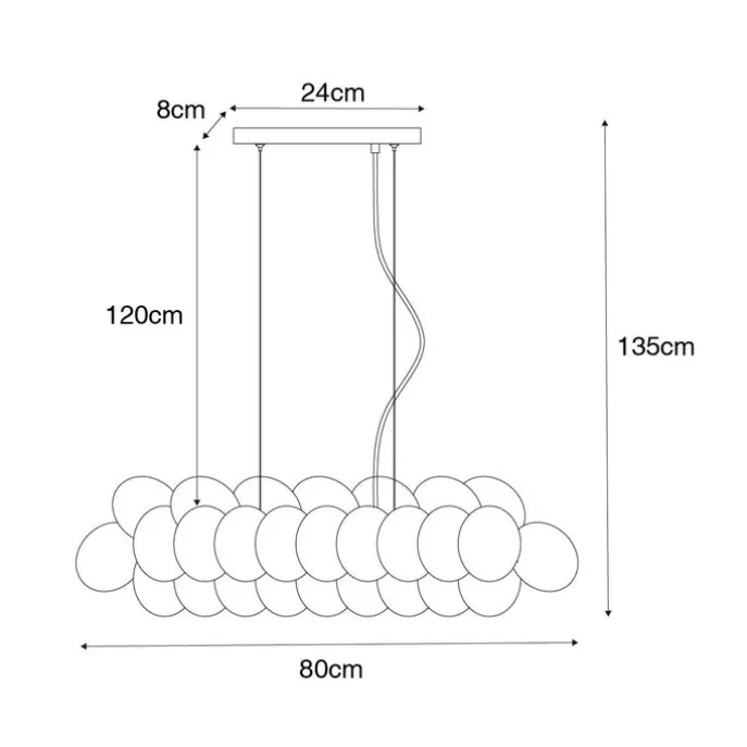 Hängelampe schwarz mit Opalglas 8-flammig länglich - Uvas