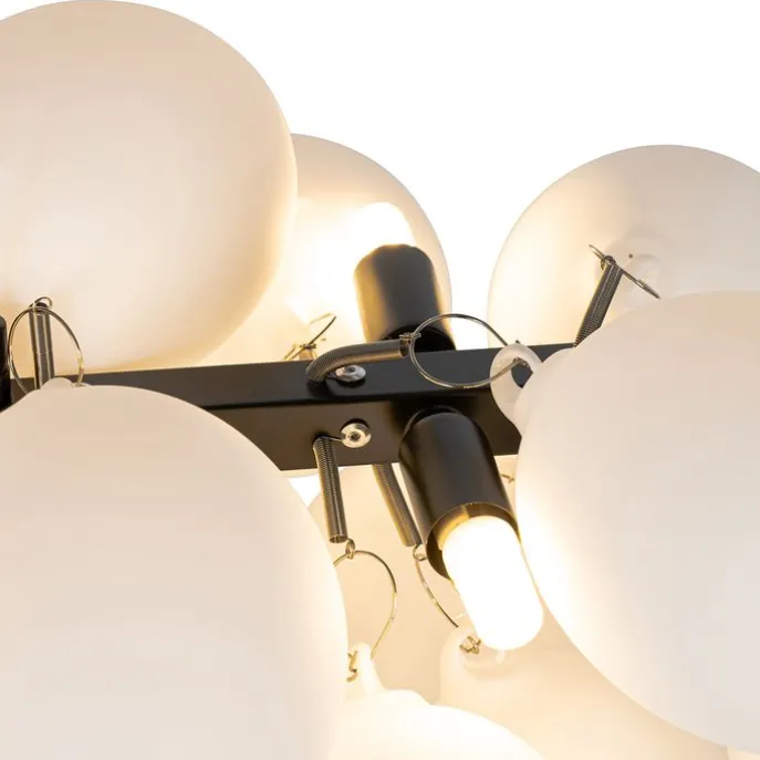 Hängelampe schwarz mit Opalglas 8-flammig länglich - Uvas