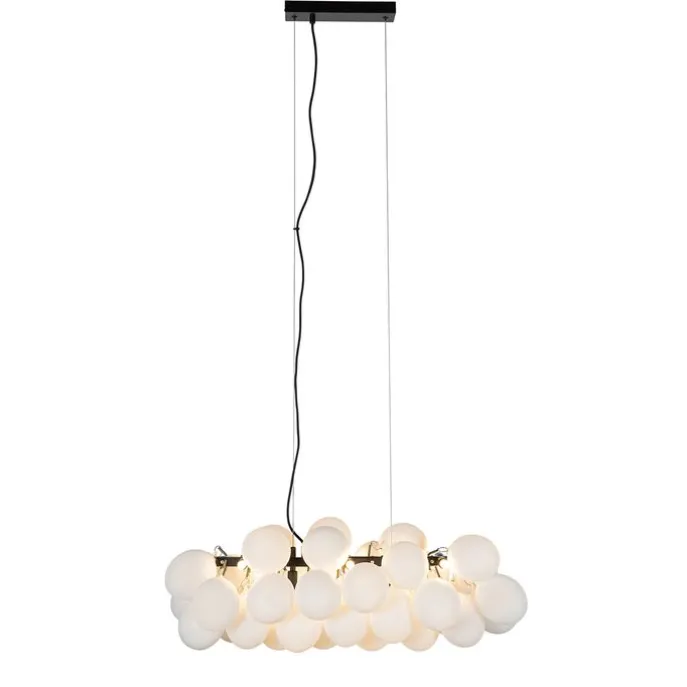 Hängelampe schwarz mit Opalglas 8-flammig länglich - Uvas