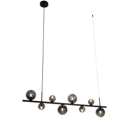 Hängelampe schwarz mit Rauchglas, länglich 8-flammig – Monaco