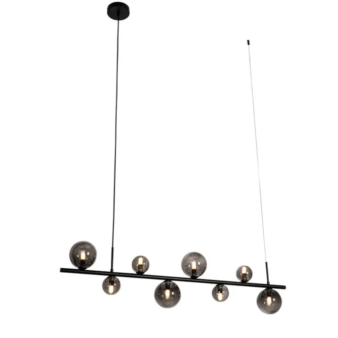 Hängelampe schwarz mit Rauchglas, länglich 8-flammig – Monaco