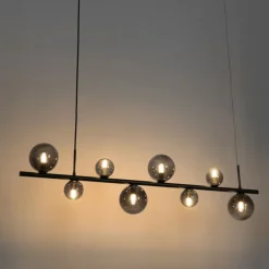 Hängelampe schwarz mit Rauchglas, länglich 8-flammig – Monaco
