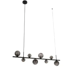 Hängelampe schwarz mit Rauchglas, länglich 8-flammig – Monaco