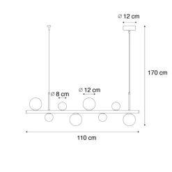 Hängelampe schwarz mit Rauchglas, länglich 8-flammig – Monaco