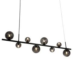 Hängelampe schwarz mit Rauchglas, länglich 8-flammig – Monaco