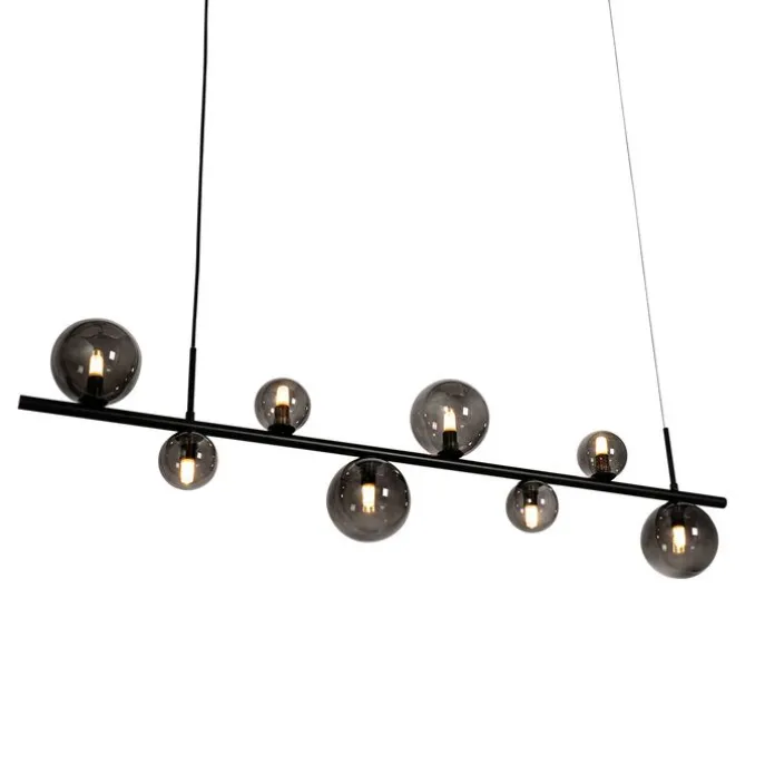 Hängelampe schwarz mit Rauchglas, länglich 8-flammig – Monaco