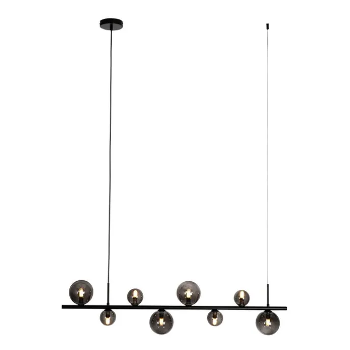 Hängelampe schwarz mit Rauchglas, länglich 8-flammig – Monaco