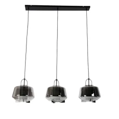 Hängelampe schwarz mit Rauchglas 30 cm länglich 3-flammig - Kevin