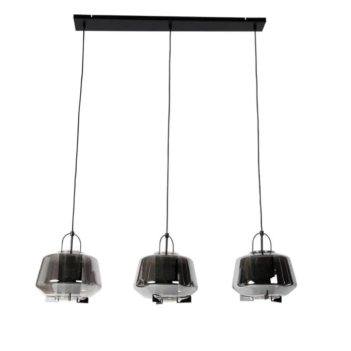 Hängelampe schwarz mit Rauchglas 30 cm länglich 3-flammig - Kevin