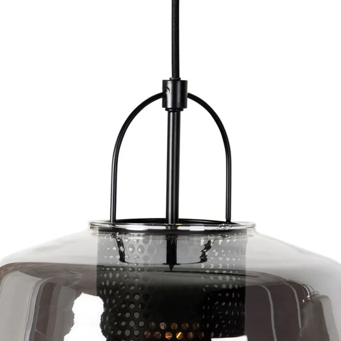 Hängelampe schwarz mit Rauchglas 30 cm länglich 3-flammig - Kevin