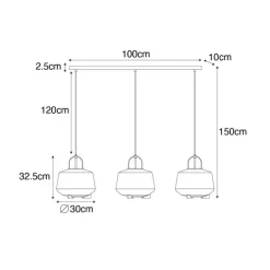 Hängelampe schwarz mit Rauchglas 30 cm länglich 3-flammig - Kevin