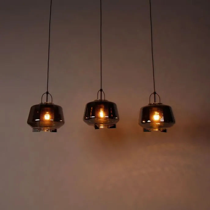 Hängelampe schwarz mit Rauchglas 30 cm länglich 3-flammig - Kevin