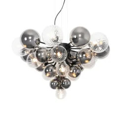 Hängelampe schwarz mit Rauch und klarem Glas 13 Lichter - Bonnie