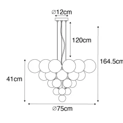 Hängelampe schwarz mit Rauch und klarem Glas 13 Lichter - Bonnie