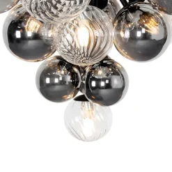 Hängelampe schwarz mit Rauch und klarem Glas 13 Lichter - Bonnie