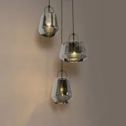 Hängelampe schwarz mit Rauchglas rund 3 Lichter - Kevin