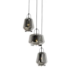 Hängelampe schwarz mit Rauchglas rund 3 Lichter - Kevin