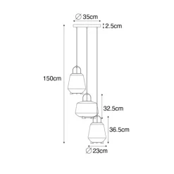 Hängelampe schwarz mit Rauchglas rund 3 Lichter - Kevin
